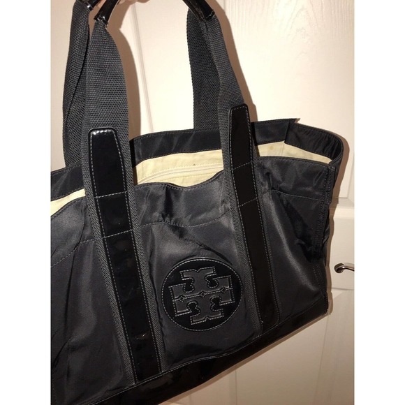 Tory Burch Tote Bag Black Patent Leather Nylon Large - Picture 14 of 16